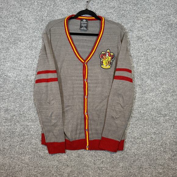Harry Potter Wizarding World Sweater Womens Large Gray Gryffindor Cardigan - Picture 1 of 10
